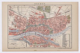 1900 Original Antique City Map Of Bremen With Street Index / Germany - £13.63 GBP