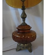 Vtg Mid-Century Amber Crackle Table Lamp Carl Falkenstein ? - £93.93 GBP