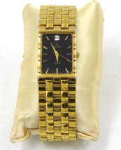 Vintage Elgin Unisex Quartz Gold &amp; Diamond With Black Dial Watch - $24.70