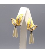 Vintage Vendome Brushed Leaf Earrings with Elongated Teardrop Pearl Dang... - $75.47