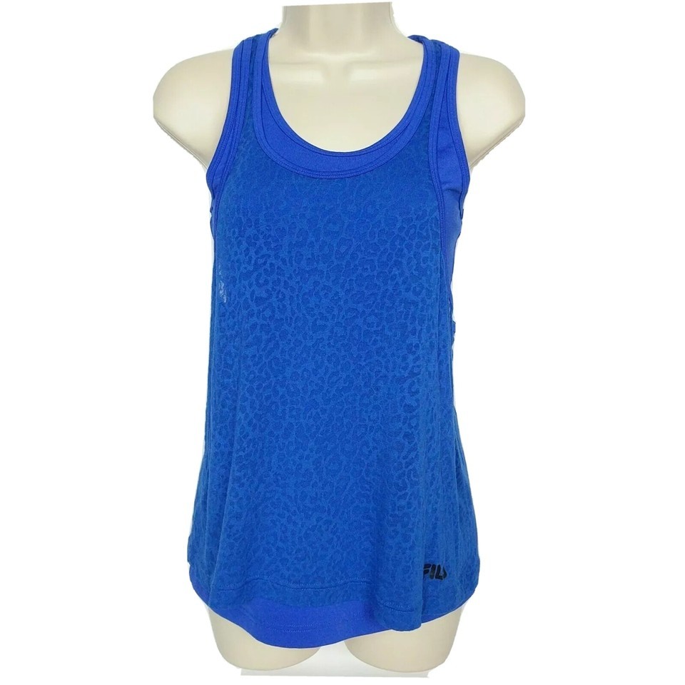 FILA Womens Sport Racerback Tank Top XS Blue Leopard Print Scoop Neck - $13.86