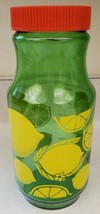 Vintage Anchor Hocking Green Lemonade Lemon Juice Jar Pitcher Retro - Red Lid - £19.39 GBP