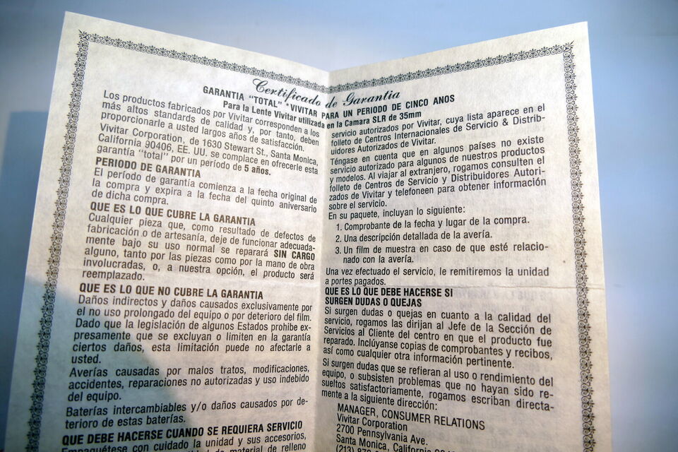 Vivitar Certificate of Warranty  35mm  Card vintage  1980&#39;s - $6.95