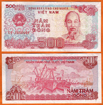 VIETNAM /VIET NAM 1988 UNC 500 Dong Banknote P-101a.Ho Chi Minh.Trawlers in port - $1.00