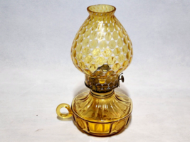Vintage Fostoria Coin Glass Amber Oil Courting Lamp With Globe And Good Wick - £35.02 GBP