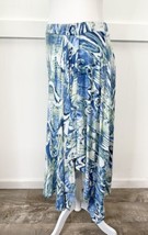 Chicos Midi Skirt Sz 1 (Medium) Pull On White Blue Pattern Asymmetrical Coastal - £15.72 GBP