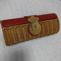 Michael Kors Woven Rattan Straw Leather Clutch Bag Purse Brown Red MBb0660 - $130.00 CAD