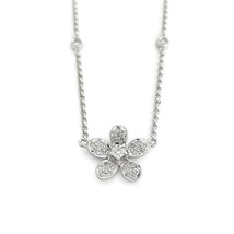 Pave Diamond Flower Pendant Station Necklace 18K White Gold, .46 CTW - $1,195.00