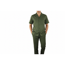 Men 2pc Walking Leisure Suit Short Sleeves By DREAMS 256-04 Solid Olive Green image 7