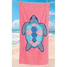 Ocean Sea Turtle Beach Pool Towel 100% Fiber Reactive Cotton Teal Blue Pink - £13.48 GBP