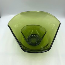 Vintage Avocado Green Glass Snack Bowl Set of 2 Chip Dip Serving Dishes - $35.62