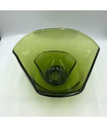 Vintage Avocado Green Glass Snack Bowl Set of 2 Chip Dip Serving Dishes - £28.01 GBP