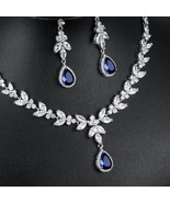20.50Ct Pear Cut Simulated Sapphire &amp; Diamond Necklace Set925 Silver Gol... - $6,973.98 MXN