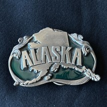 NEW Vintage Alaska State USA Belt Buckle Pewter Multicolor Siskiyou 1984 - £29.45 GBP