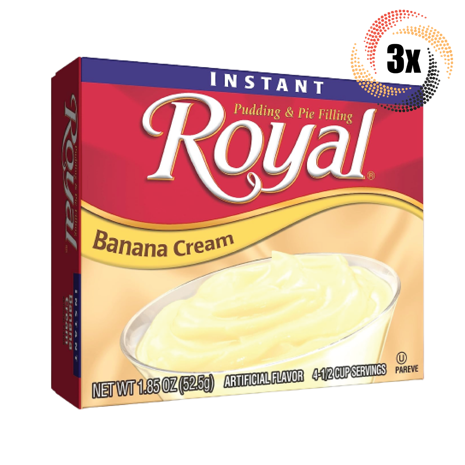 Primary image for 3x Packs Royal Banana Cream Instant Pudding Filling | 4 Servings Each | 1.85oz