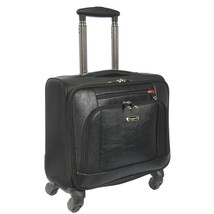 Four Rotating Wheels Cabin Size Faux Leather Travel Pilot Case Black DR642 - $103.55