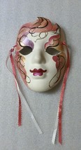 Hand-Painted Abstract Pink/White/Gold Swirl Ceramic Wall Mask Decor - £19.46 GBP