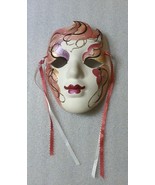 Hand-Painted Abstract Pink/White/Gold Swirl Ceramic Wall Mask Decor - $24.75