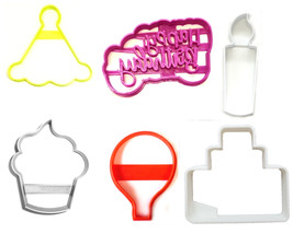 Happy Birthday Party Theme Cupcake Candle Set Of 6 Cookie Cutters USA PR1363 - $11.99