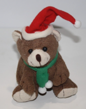 Oriental Trading Teddy Bear 6" Brown Plush Christmas Santa Hat Scarf Soft Toy - £11.39 GBP