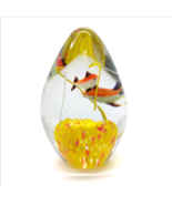 Paperweight Art Glass Yellow Red Sea Ocean Fishes Egg Shaped  3 1/2&quot; height - £15.75 GBP