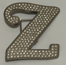 Vintage Metal Belt Buckle Silver Toned Rhinestone Covered Letter Initial Z - £11.01 GBP