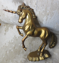 Vintage 9 1/2&quot; tall Solid Brass Large Rearing Unicorn Figurine Statue - £29.98 GBP