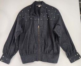 Starfire Jacket Womens 12 Gray Denim Quilted Pearl Accent Retro Vintage USA - £63.30 GBP