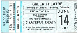 Vintage Grateful Dead Ticket Stub Juin 14 1985 Berkeley California - $51.42