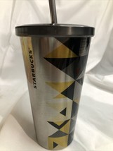 Starbucks Geometric Triangle Silver Yellow Stainless Steel Tumbler Cold Cup 16oz - £17.65 GBP