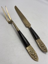 Knife Fork Carving Set Serving Buddha Thai Siam Bronze Brass Vintage Mid Century - $26.06