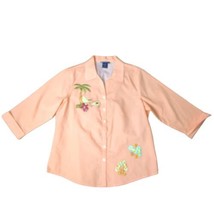 Vintage LasOlas Shirt Flip Flop Flowers Beach Orange Button Up Shirt Siz... - £16.77 GBP