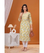 Yellow Jaipuri Printed Pure Cambric Cotton Straight Kurti for Women- 01  - €34,28 EUR