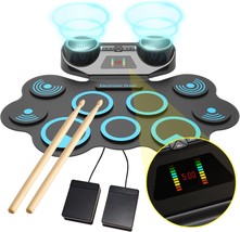 Electronic Drum Set With 9 Pads From Konix, Electric Roll-Up Practice Pad With - £83.08 GBP