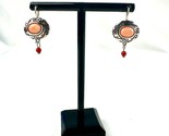 Orange + Red Coral Drop/Dangle Earrings Sterling Silver + Engraved - £22.09 GBP