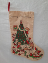 Vintage Christmas Stocking ~ Joan Walsh Anglund ~ Children Around Christmas Tree - £11.57 GBP