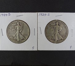 1934 D S Walking Liberty Half Dollar Year Set of 2 Coins - £33.23 GBP