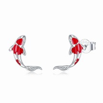 ZEMIOR Fish Stud Earrings For Women Genuine Sterling Silver 925 Red Enamel Jewel - £11.30 GBP