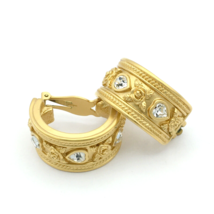 ELIZABETH TAYLOR Love Blooms clip-on earrings - vintage AVON crystal chunky hoop - £59.81 GBP