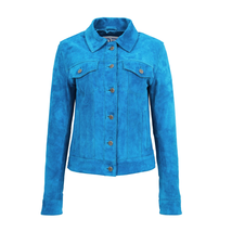 DR213 Women&#39;s Retro Classic Levi Style Leather Jacket Blue - £108.44 GBP