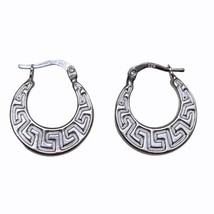 925 Sterling Silver Greek Huggie Hoop Earrings  Italian Real Silver Fine Jewelry - £38.77 GBP