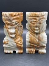 Vintage Mid Cetury Carved Marble Onyx Stone Aztec Mayan Tribal Bookends - £18.91 GBP