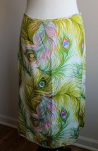 Nanette Lepore 8 Raw Silk Multicolor Peacock Feather Midi Skirt USA Lightweight - $51.30