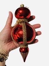 Santa’s Best Large Red Gold Lace Christmas Tree Ornament 8 Inch Holidays - £14.88 GBP