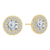 14K Yellow Gold Plated Silver 0.75 ct Round Cut CZ Halo Women&#39;s Stud Earrings - £29.42 GBP