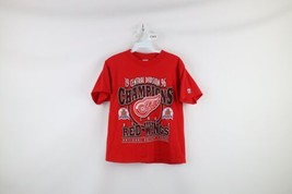 Vtg 90s Boys Large Faded 1996 Central Champions Detroit Red Wings T-Shirt Red - £19.32 GBP