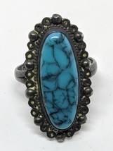 Vintage Sterling Silver 925 Mexico Blue Turquoise Ring Size 6 - £27.40 GBP