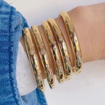3PCS, Bijoux Geometric Bangle For Women Gold Color CZ Zircon Charm Bracelets &amp; B - £43.29 GBP