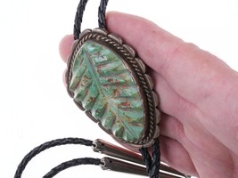 40&#39;s-50&#39;s Zuni Carved Turquoise Leaf  Silver bolo tie - £510.42 GBP