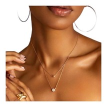 Marilyn Schiff Double Layered Necklace Gold Tone Jewelry Pendant Crystal... - $9.29